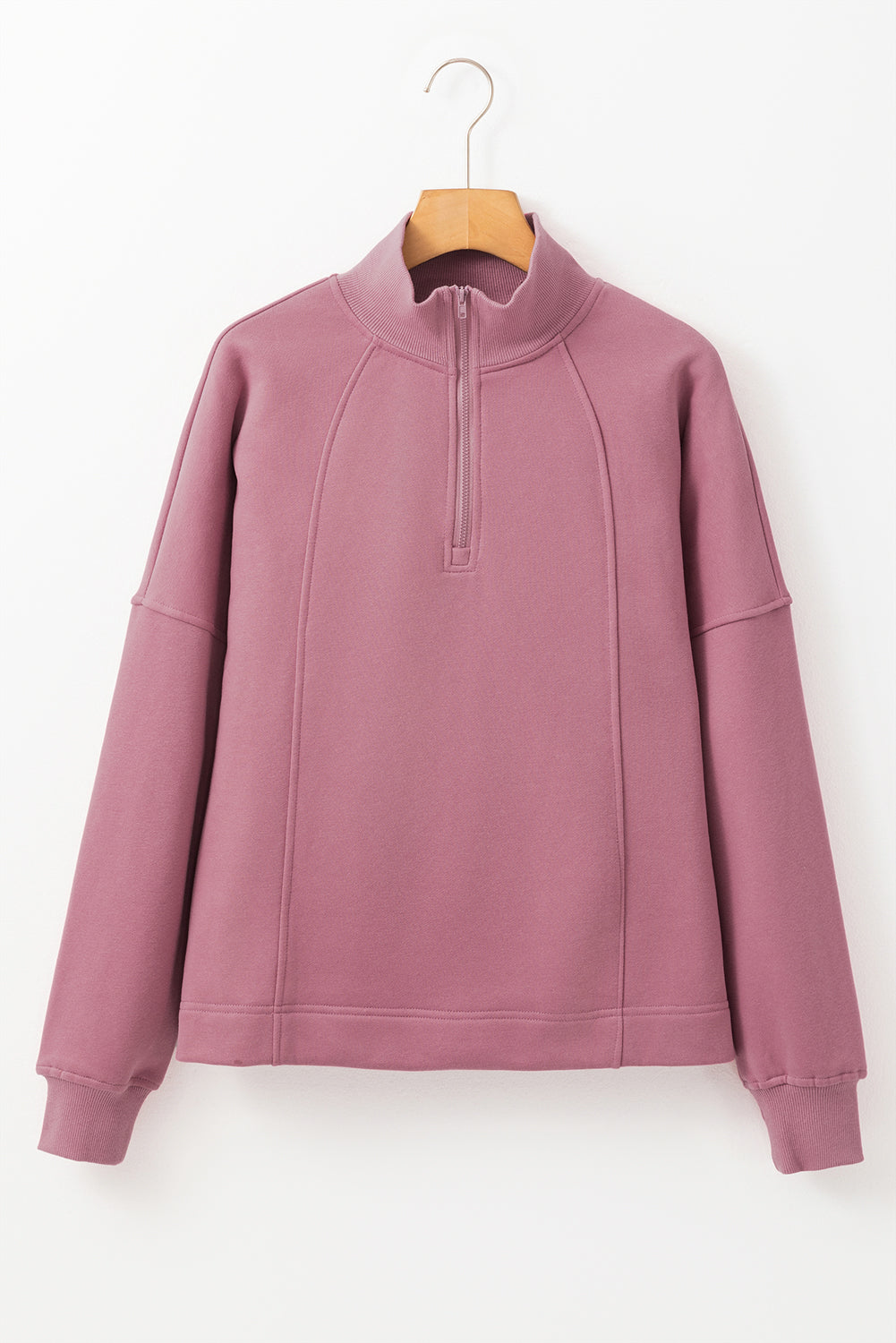 Zipper Collared Drop Shoulder Plain Sweatshirt