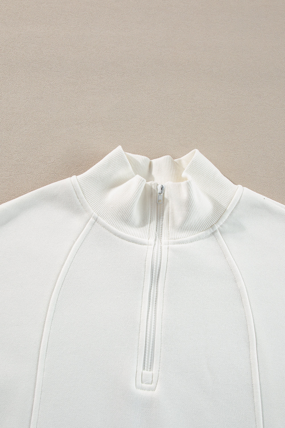 Zipper Collared Drop Shoulder Plain Sweatshirt