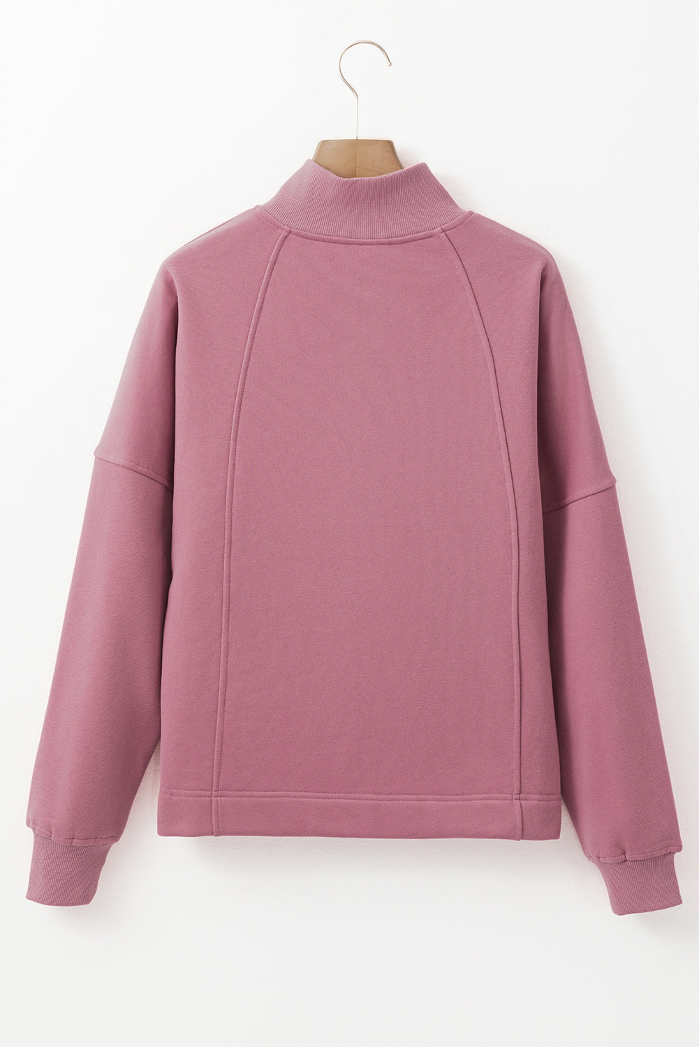 Zipper Collared Drop Shoulder Plain Sweatshirt