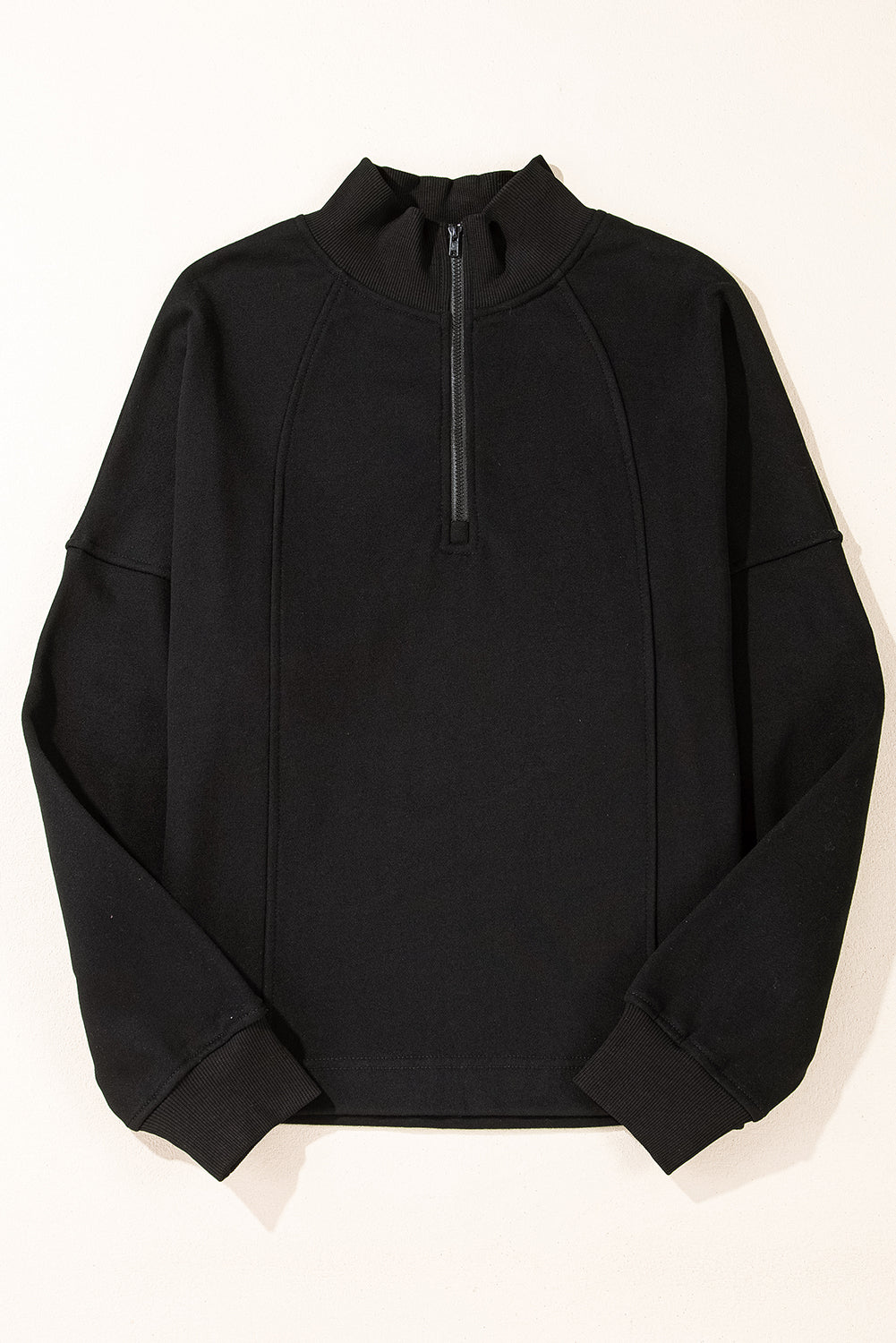 Zipper Collared Drop Shoulder Plain Sweatshirt