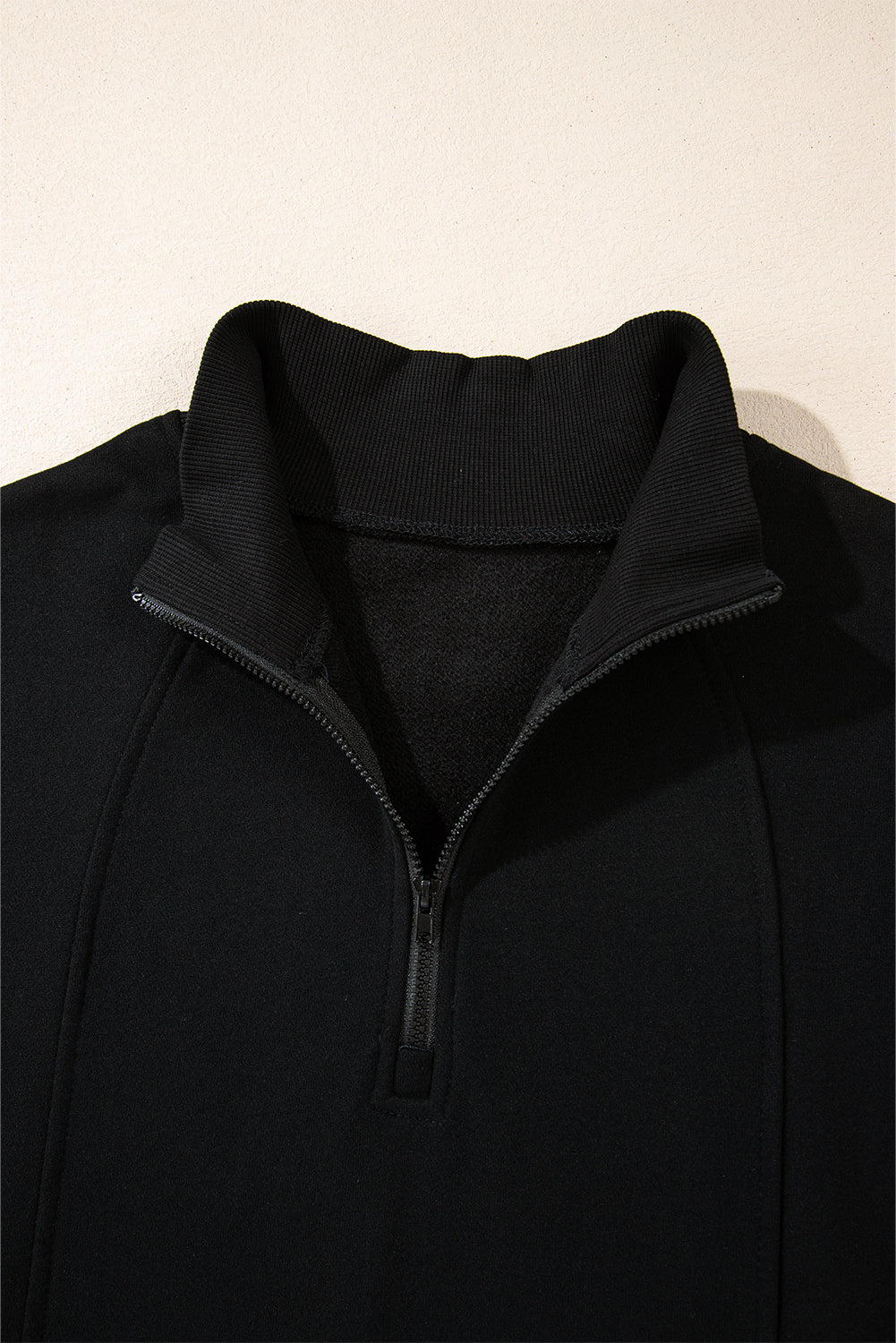 Zipper Collared Drop Shoulder Plain Sweatshirt