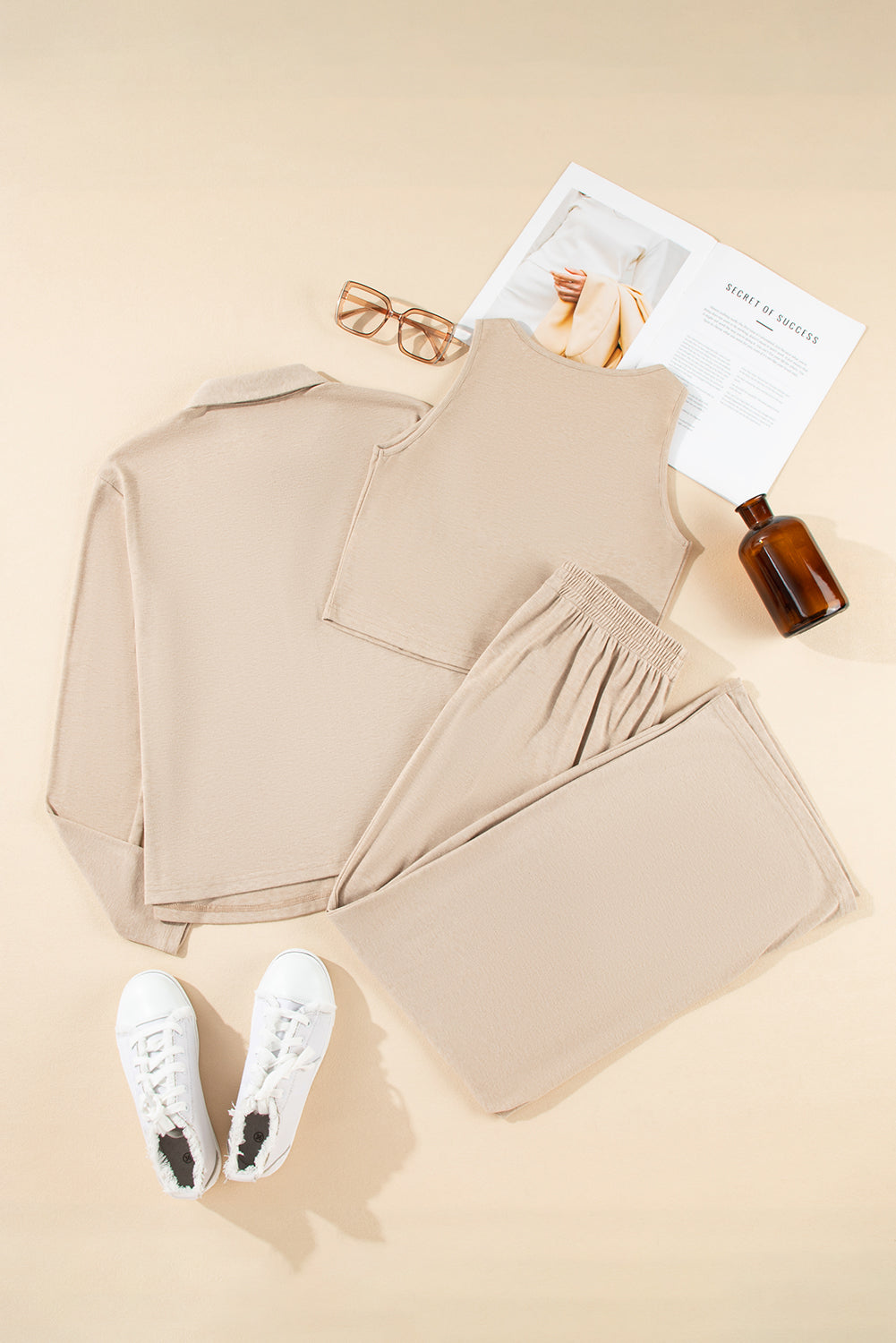 3-Piece Pajama Set with Button-down Vest and Pants