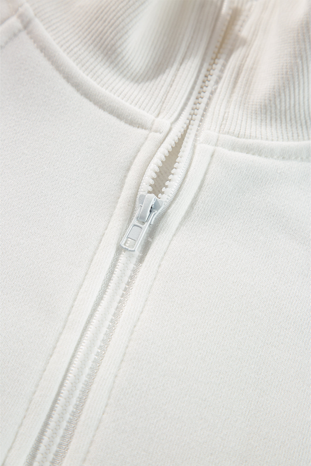Zipper Collared Drop Shoulder Plain Sweatshirt