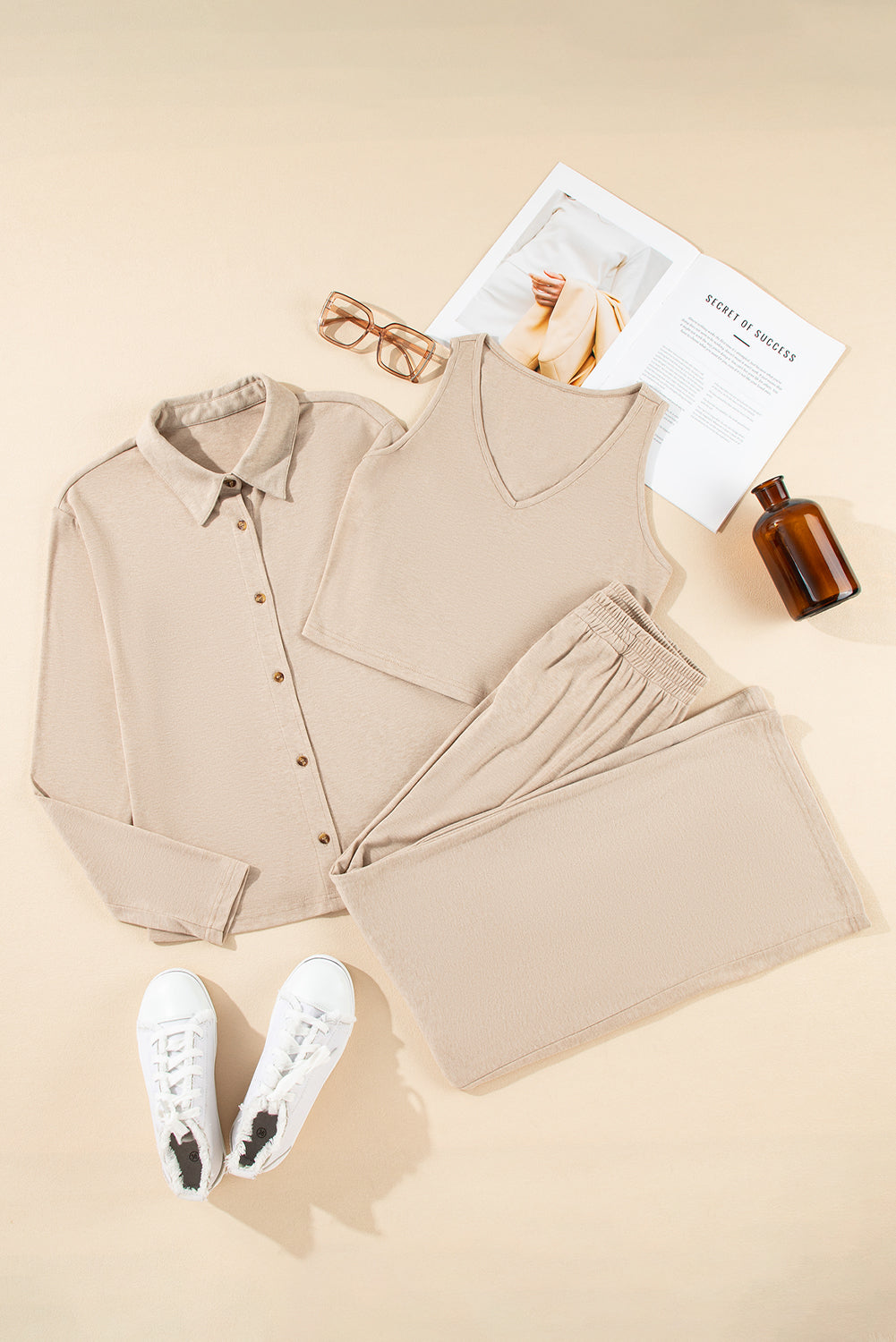 3-Piece Pajama Set with Button-down Vest and Pants