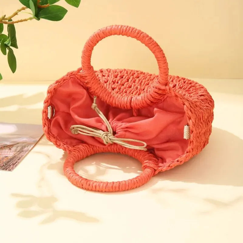 Handmade Straw Rattan Half Moon Crossbody Beach Bag