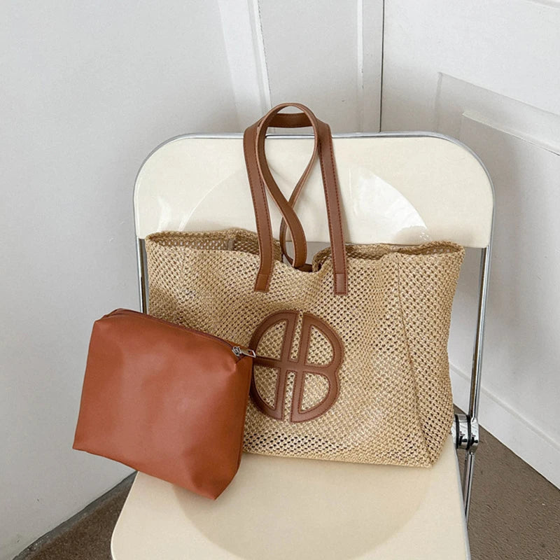 Large Handmade Straw Women's Shoulder Bag