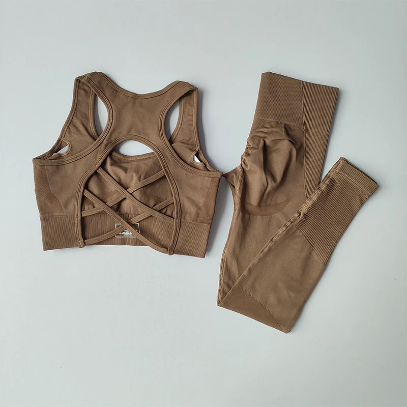 2PCS Women's Fitness Set - Shockproof Sports Bra & Yoga Leggings