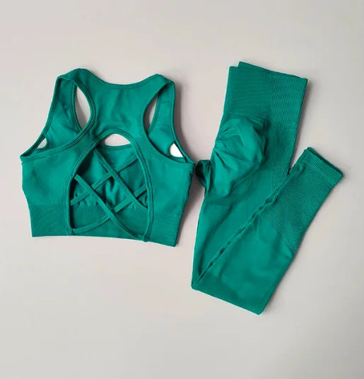 2PCS Women's Fitness Set - Shockproof Sports Bra & Yoga Leggings