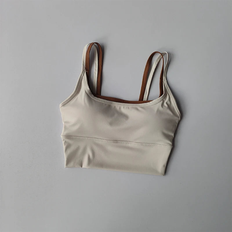 Women's Shock-Absorbing Sports Crop - Double Strap, Quick Dry & Shaping