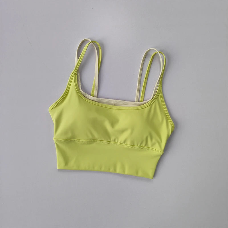 Women's Shock-Absorbing Sports Crop - Double Strap, Quick Dry & Shaping