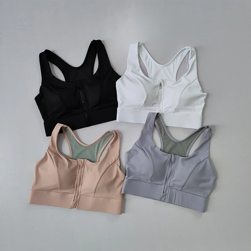 High-Strength Shockproof Sports Bra - Quick-Dry, Zipper Closure, Large Size