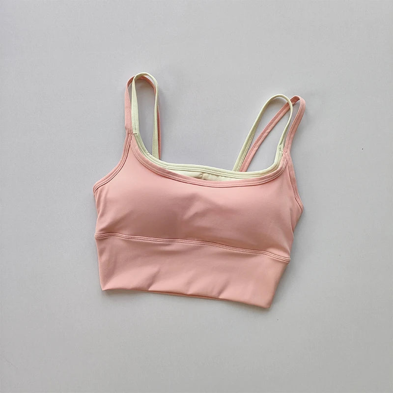 Women's Shock-Absorbing Sports Crop - Double Strap, Quick Dry & Shaping