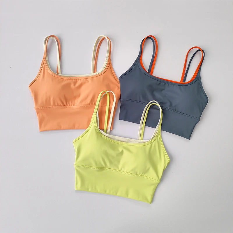 Women's Shock-Absorbing Sports Crop - Double Strap, Quick Dry & Shaping