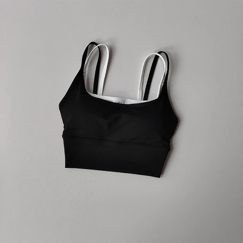 Women's Shock-Absorbing Sports Crop - Double Strap, Quick Dry & Shaping