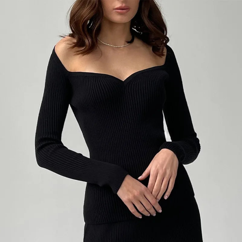 Elegant Square Neckline Long Sleeve Blouse