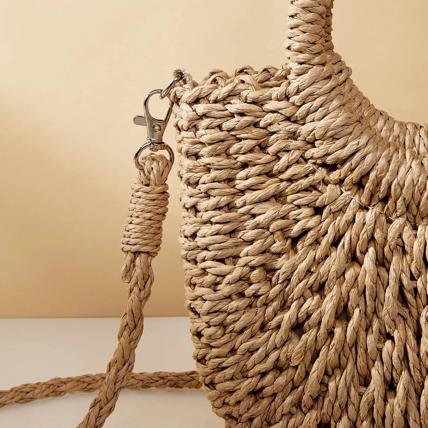 Handmade Straw Rattan Half Moon Crossbody Beach Bag
