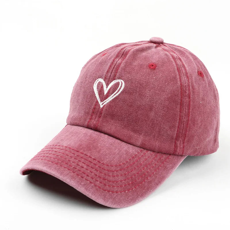 Women's Retro Washed Embroidery Cap with Large Soft Adjustable Brim