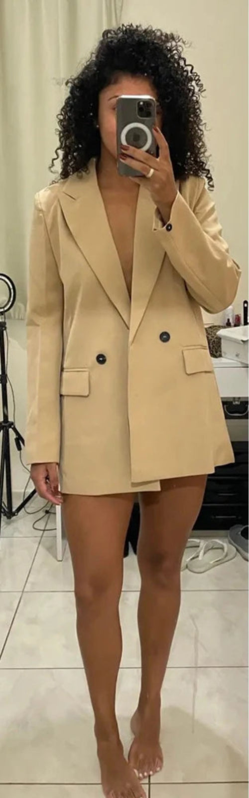 Women's Wide Shoulder Blazer with Buttons