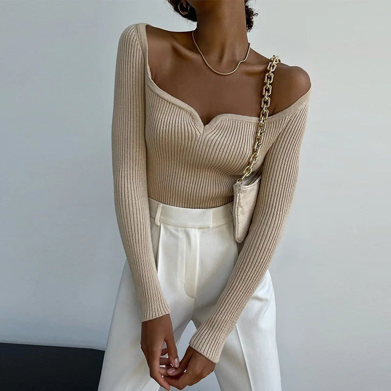Elegant Square Neckline Long Sleeve Blouse