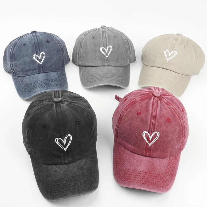Women's Retro Washed Embroidery Cap with Large Soft Adjustable Brim