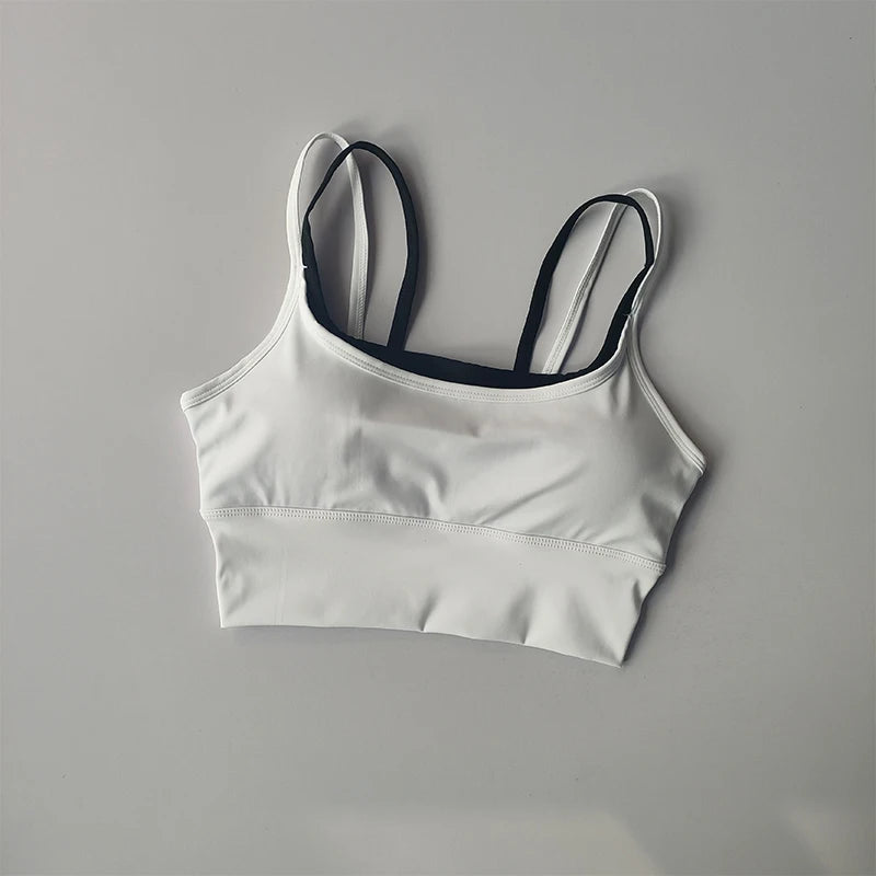 Women's Shock-Absorbing Sports Crop - Double Strap, Quick Dry & Shaping