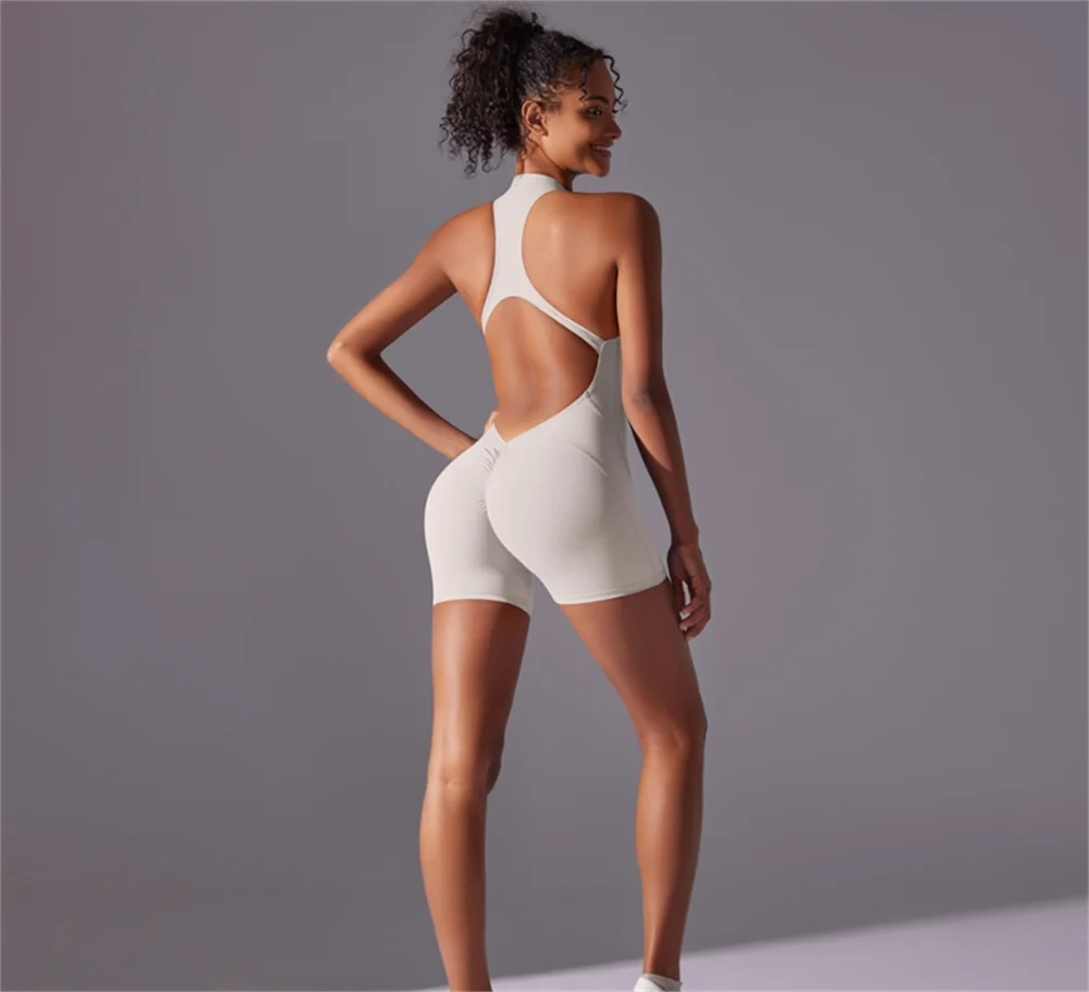 Women's High-Intensity Jumpsuit - Nude, Tight Fit & Yoga Ready