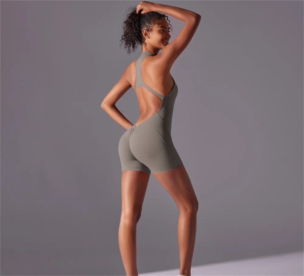 Women's High-Intensity Jumpsuit - Nude, Tight Fit & Yoga Ready