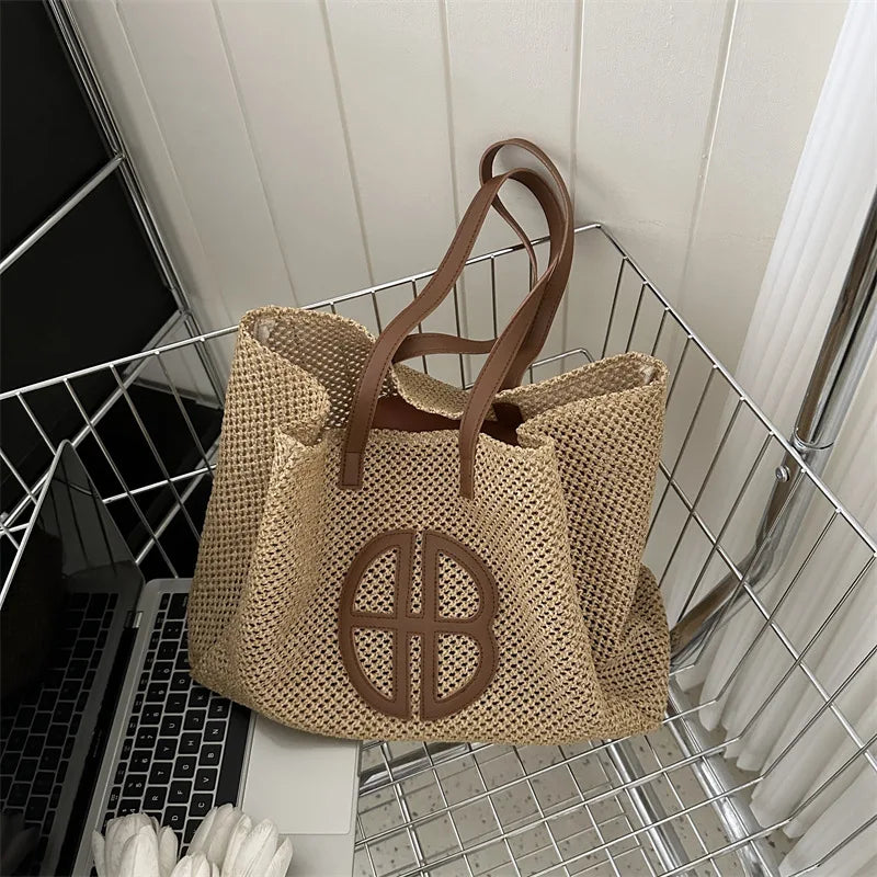 Large Handmade Straw Women's Shoulder Bag