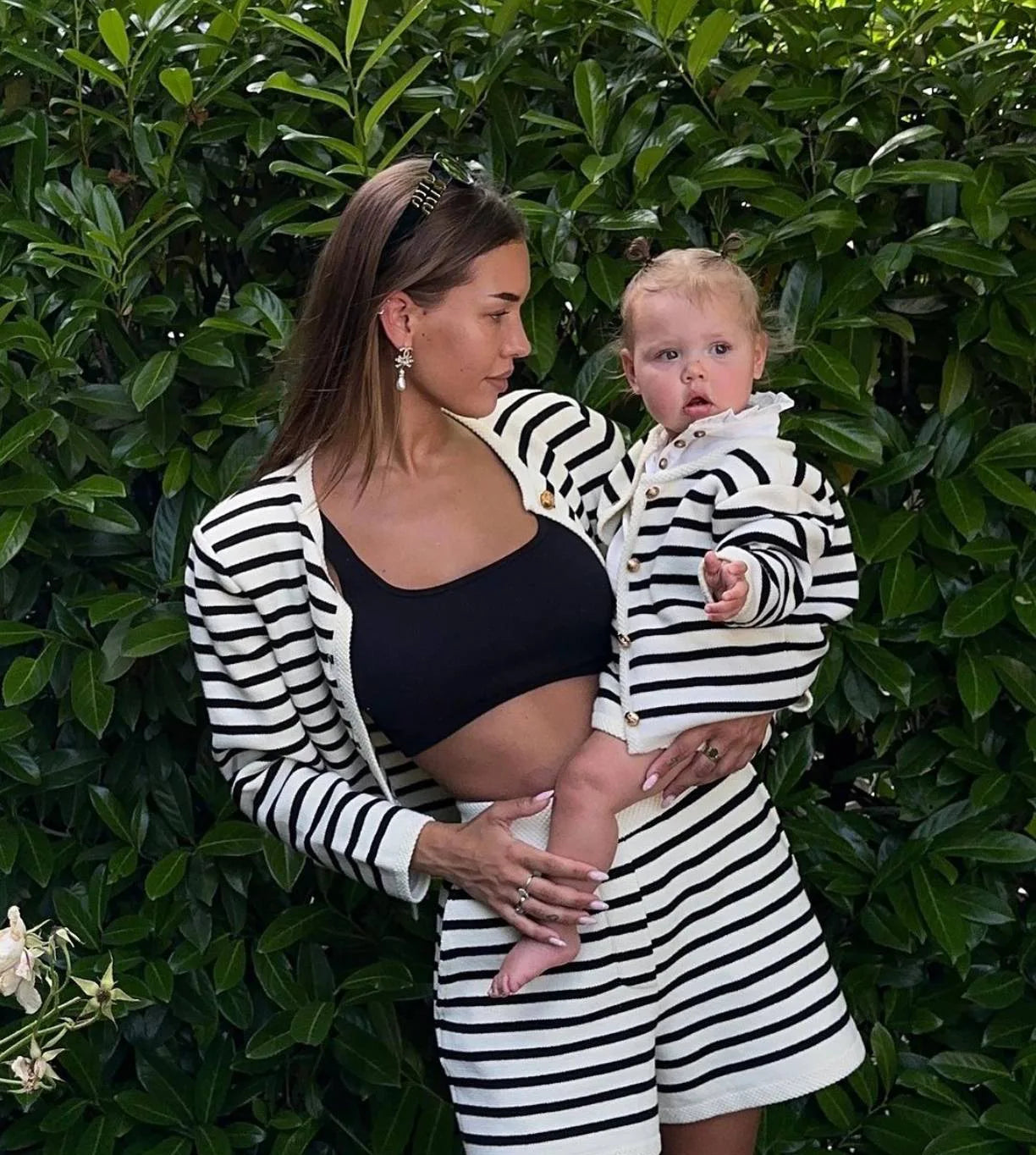 Striped 2 Piece Set - Shorts and Cardigan