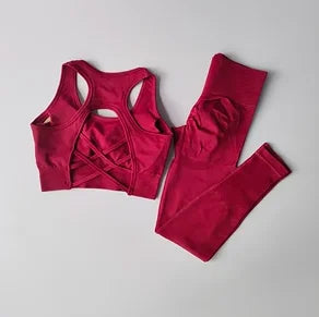 2PCS Women's Fitness Set - Shockproof Sports Bra & Yoga Leggings