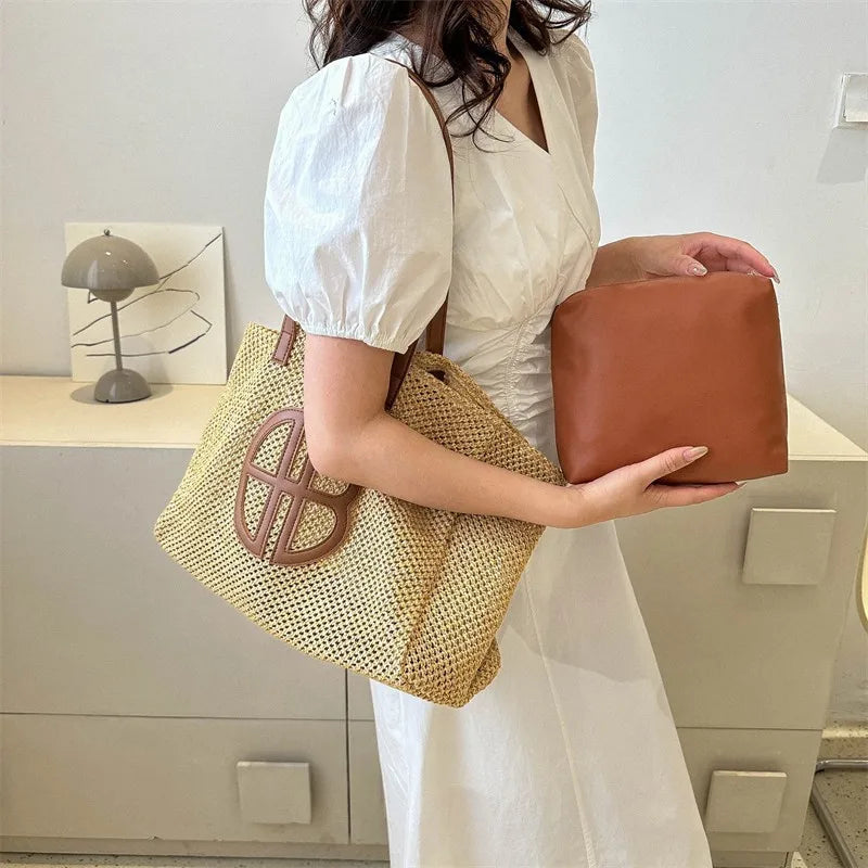 Large Handmade Straw Women's Shoulder Bag