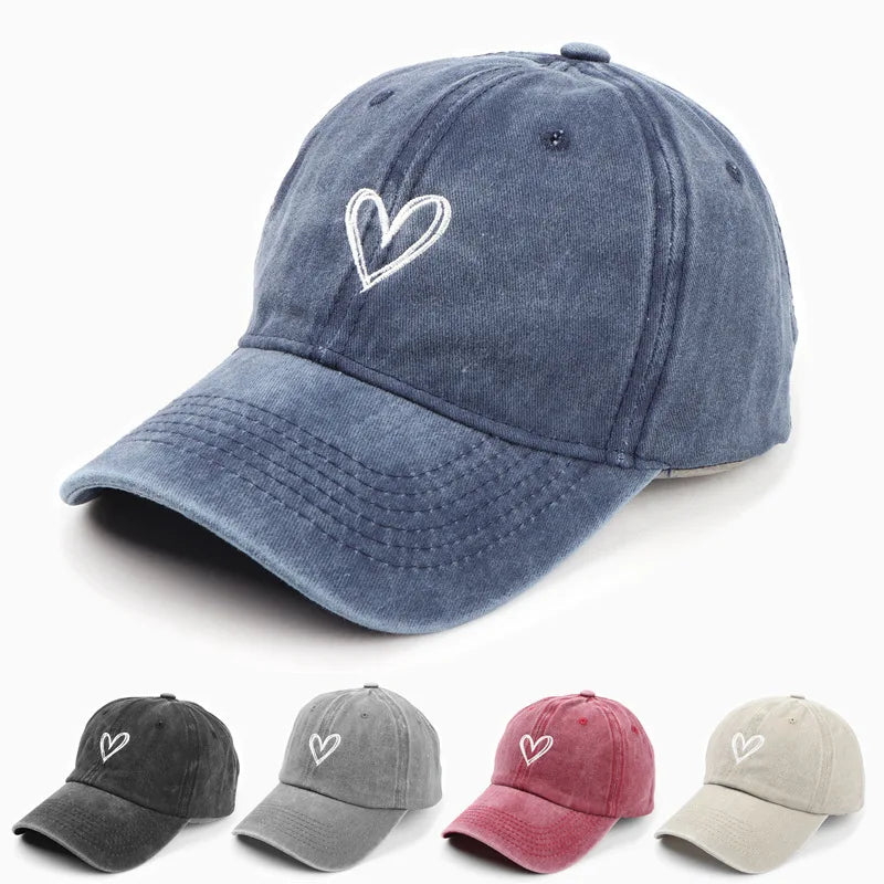 Women's Retro Washed Embroidery Cap with Large Soft Adjustable Brim