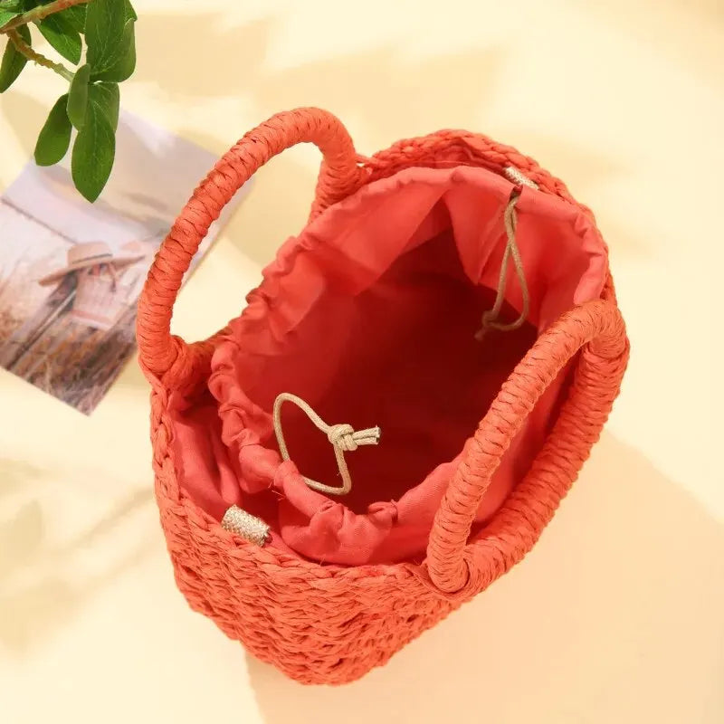 Handmade Straw Rattan Half Moon Crossbody Beach Bag
