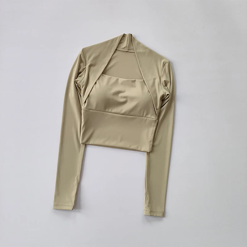 Women's Long Sleeve Fitness Top - Chest Support, Slim Fit & Yoga Ready