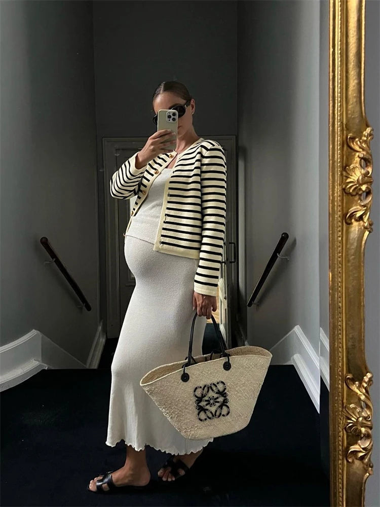Striped 2 Piece Set - Shorts and Cardigan