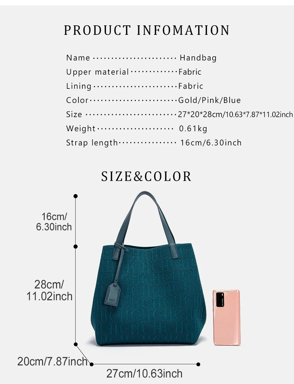 CH Shoulder Bag with Outside Pocket