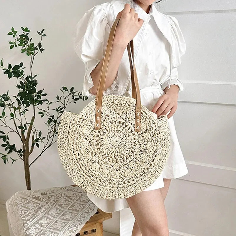 Straw Round Shoulder Bag