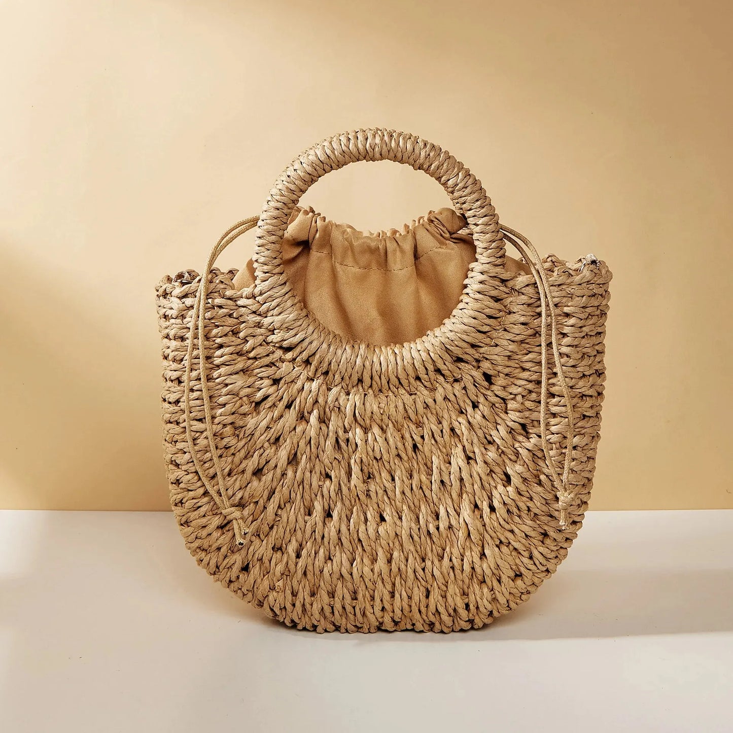 Handmade Straw Rattan Half Moon Crossbody Beach Bag