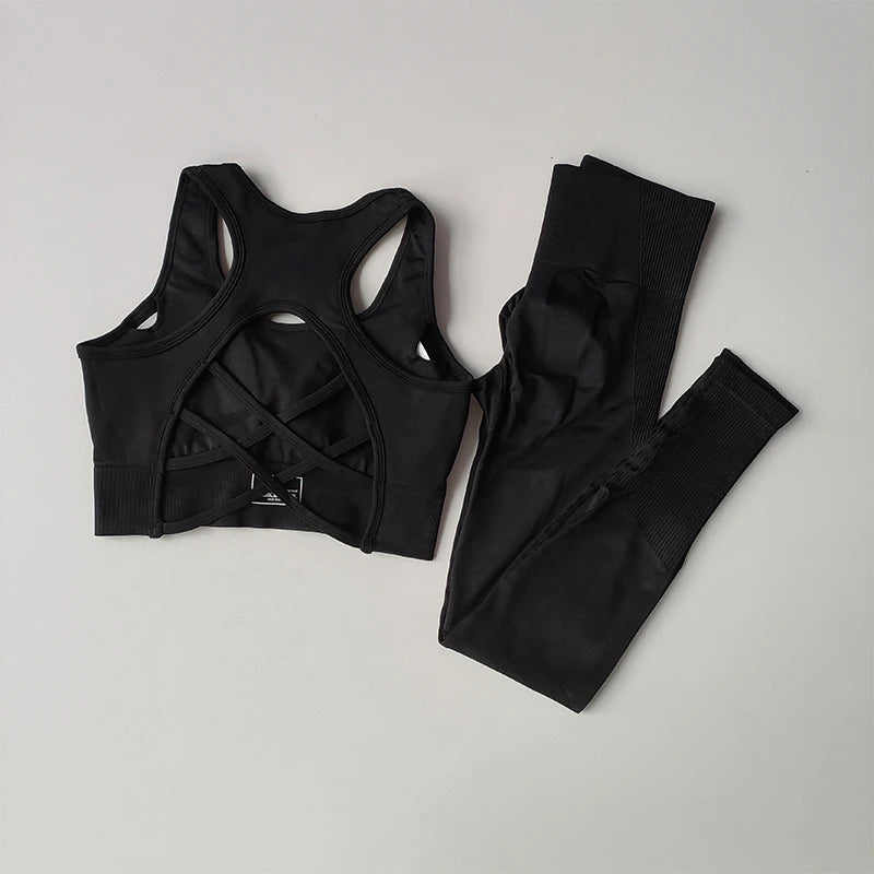 2PCS Women's Fitness Set - Shockproof Sports Bra & Yoga Leggings
