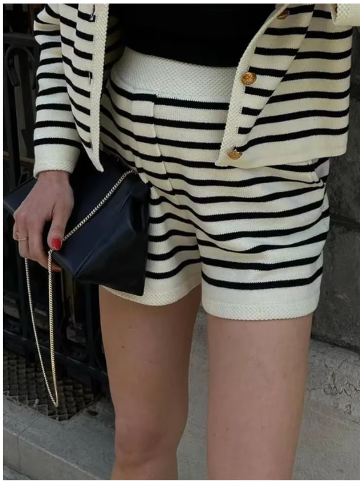 Striped 2 Piece Set - Shorts and Cardigan
