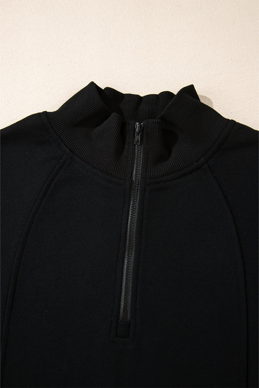 Zipper Collared Drop Shoulder Plain Sweatshirt