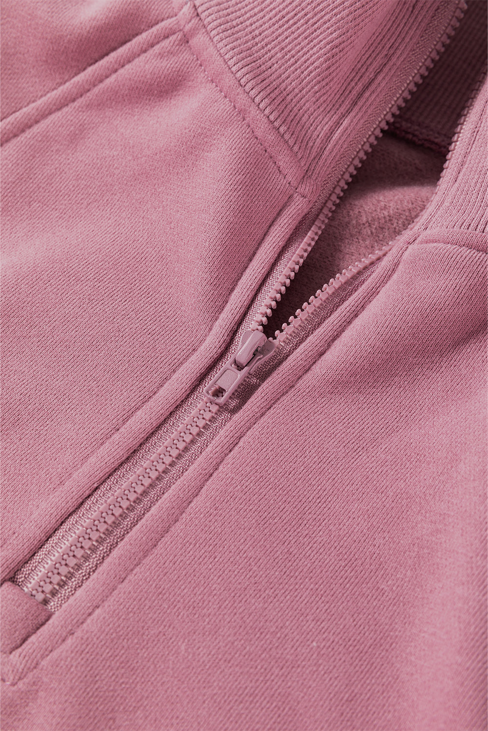 Zipper Collared Drop Shoulder Plain Sweatshirt
