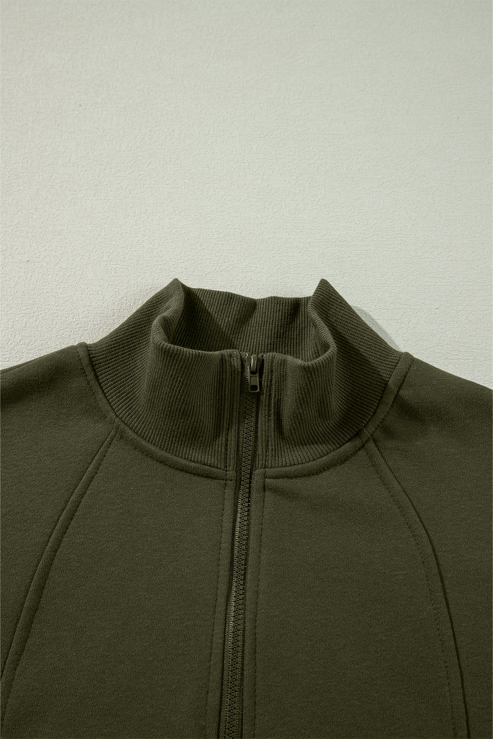 Zipper Collared Drop Shoulder Plain Sweatshirt