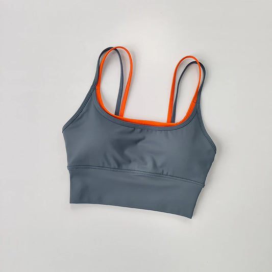 Women's Shock-Absorbing Sports Crop - Double Strap, Quick Dry & Shaping