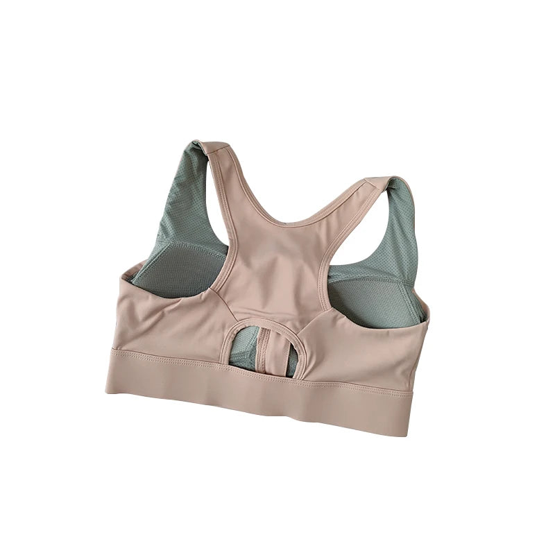 High-Strength Shockproof Sports Bra - Quick-Dry, Zipper Closure, Large Size